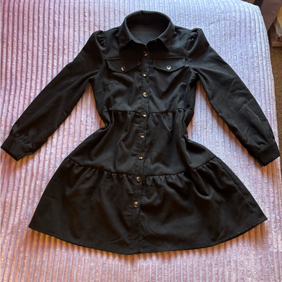 Dresses & Skirts - 🖤 Black Button-Up Long Sleeve Babydoll Dress – Soft Gothic Vibes 🖤